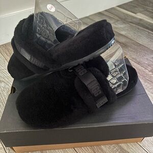 UGG Black Fluffy Slippers
